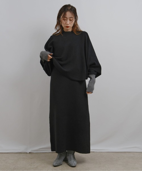 palm RICHE（ポームリシュ）の「ミラノリブ編みケープアンサンブルワンピース（ワンピース・レディース・ブラック/ベージュ・M）」の16枚目の写真