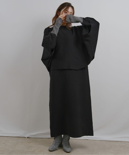 palm RICHE（ポームリシュ）の「ミラノリブ編みケープアンサンブルワンピース（ワンピース・レディース・ブラック/ベージュ・M）」の18枚目の写真