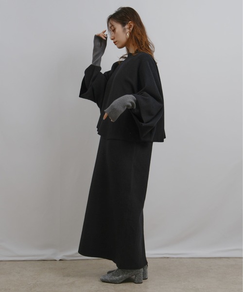 palm RICHE（ポームリシュ）の「ミラノリブ編みケープアンサンブルワンピース（ワンピース・レディース・ブラック/ベージュ・M）」の22枚目の写真