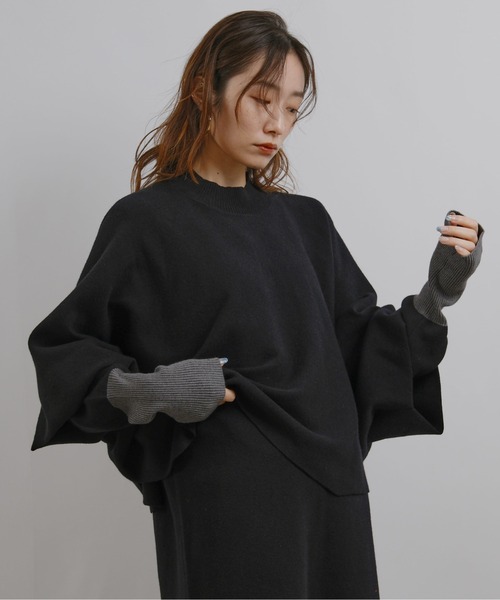 palm RICHE（ポームリシュ）の「ミラノリブ編みケープアンサンブルワンピース（ワンピース・レディース・ブラック/ベージュ・M）」の17枚目の写真