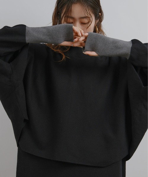 palm RICHE（ポームリシュ）の「ミラノリブ編みケープアンサンブルワンピース（ワンピース・レディース・ブラック/ベージュ・M）」の19枚目の写真