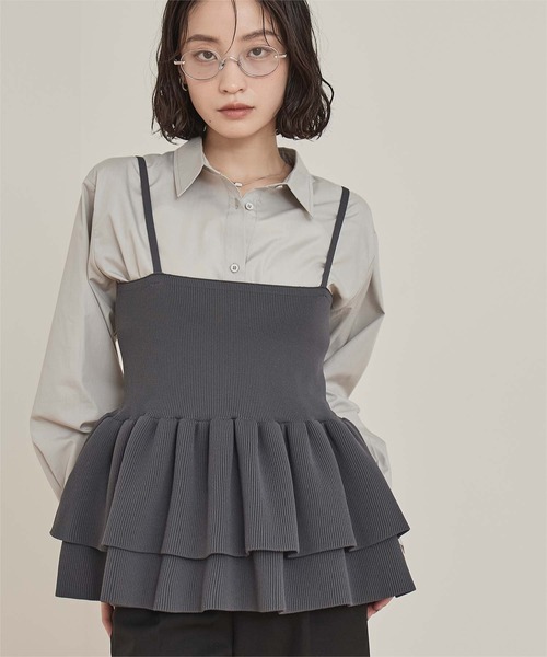 miette(ミエット)の「ペプラムベアニットビスチェ(キャミソール・レディース・チャコール/ライトブルー/イエロー・FREE)」の2枚目の写真