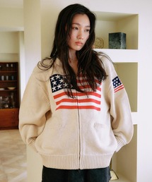 ムラサキスポーツ | RIKKA FEMME/リッカファム ニット セーター ジップアップパーカー 星条旗 RF25FW18(パーカー)