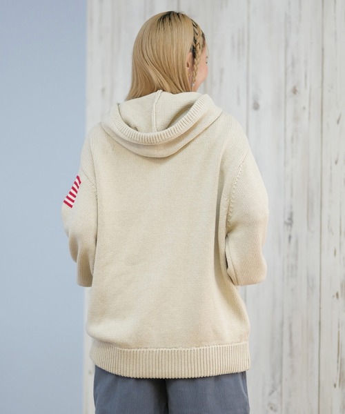 ムラサキスポーツ(ムラサキスポーツ)の「RIKKA FEMME/リッカファム ニット セーター ジップアップパーカー 星条旗 RF25FW18(パーカー・レディース・グレー/アイボリー・FREE)」の7枚目の写真
