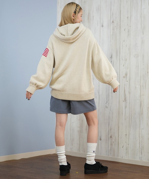 ムラサキスポーツ(ムラサキスポーツ)の「RIKKA FEMME/リッカファム ニット セーター ジップアップパーカー 星条旗 RF25FW18(パーカー・レディース・グレー/アイボリー・FREE)」の10枚目の写真