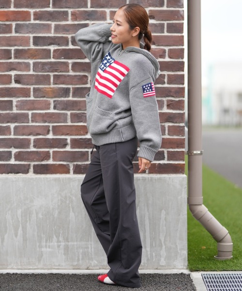 ムラサキスポーツ(ムラサキスポーツ)の「RIKKA FEMME/リッカファム ニット セーター ジップアップパーカー 星条旗 RF25FW18(パーカー・レディース・グレー/アイボリー・FREE)」の18枚目の写真