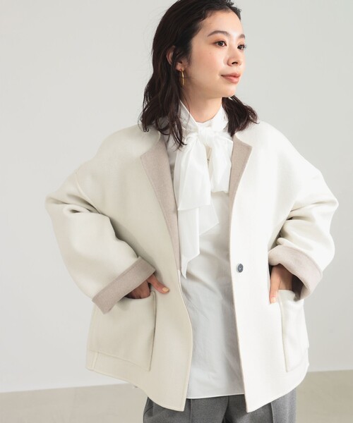 Demi-Luxe BEAMS（デミルクス ビームス）の「リバー ミドルコート（ノーカラーコート・レディース・ベージュ/ネイビー・36/38）」の7枚目の写真