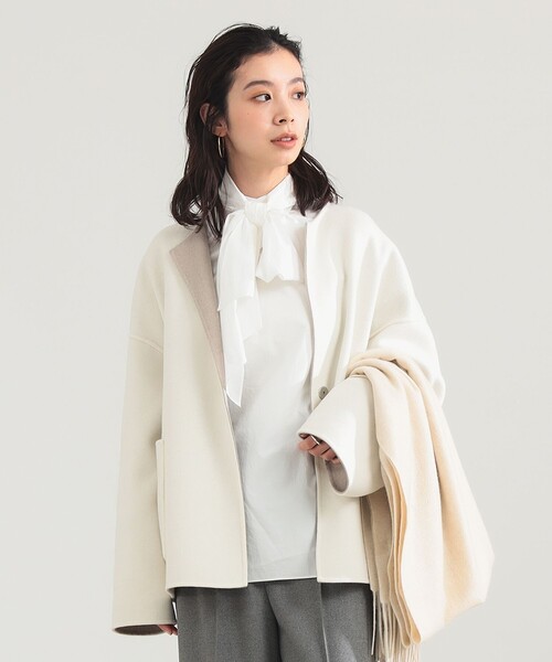 Demi-Luxe BEAMS（デミルクス ビームス）の「リバー ミドルコート（ノーカラーコート・レディース・ベージュ/ネイビー・36/38）」の10枚目の写真