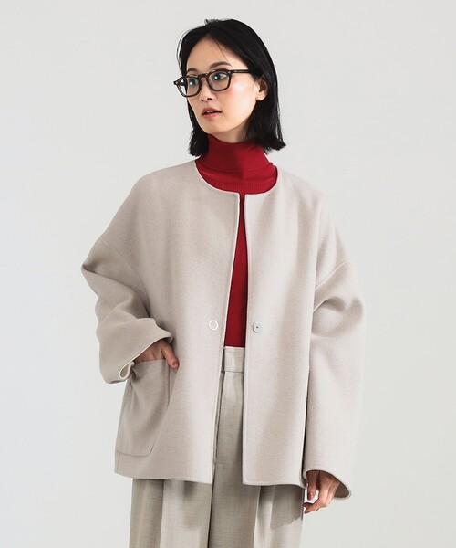 Demi-Luxe BEAMS（デミルクス ビームス）の「リバー ミドルコート（ノーカラーコート・レディース・ベージュ/ネイビー・36/38）」の14枚目の写真
