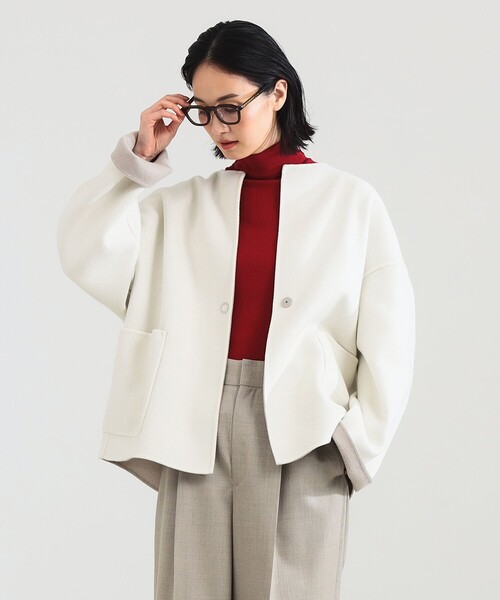 Demi-Luxe BEAMS（デミルクス ビームス）の「リバー ミドルコート（ノーカラーコート・レディース・ベージュ/ネイビー・36/38）」の18枚目の写真