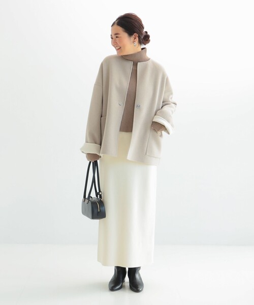 Demi-Luxe BEAMS（デミルクス ビームス）の「リバー ミドルコート（ノーカラーコート・レディース・ベージュ/ネイビー・36/38）」の19枚目の写真