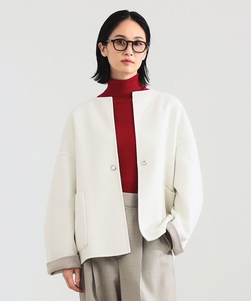 Demi-Luxe BEAMS（デミルクス ビームス）の「リバー ミドルコート（ノーカラーコート・レディース・ベージュ/ネイビー・36/38）」の3枚目の写真