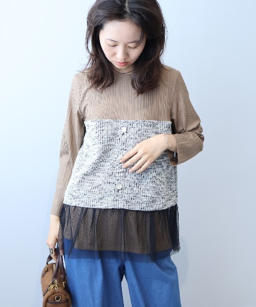leswel(レスウェル)の「【L~5L 大きいサイズ】ツイードビスチェレイヤードブルオーバー カットソー(Tシャツ/カットソー・レディース・ブラック/ベージュ/ブラック×ホワイト・L/LL/3L/4L/5L)」の10枚目の写真