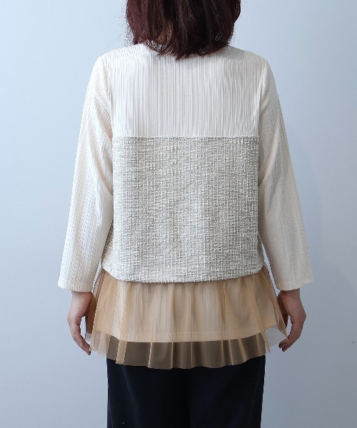 leswel(レスウェル)の「【L~5L 大きいサイズ】ツイードビスチェレイヤードブルオーバー カットソー(Tシャツ/カットソー・レディース・ブラック/ベージュ/ブラック×ホワイト・L/LL/3L/4L/5L)」の16枚目の写真