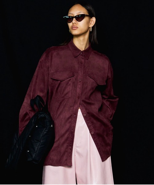 MAISON SPECIAL(メゾンスペシャル)の「Bicolor Stitched Suede Shirt/バイカラーステッチスウェードシャツ(シャツ/ブラウス・レディース・ライム/ボルドー/ブラック・FREE)」の3枚目の写真