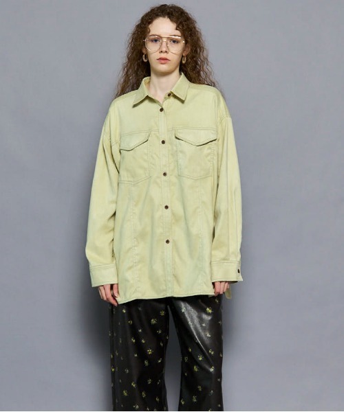 MAISON SPECIAL(メゾンスペシャル)の「Bicolor Stitched Suede Shirt/バイカラーステッチスウェードシャツ(シャツ/ブラウス・レディース・ライム/ボルドー/ブラック・FREE)」の8枚目の写真
