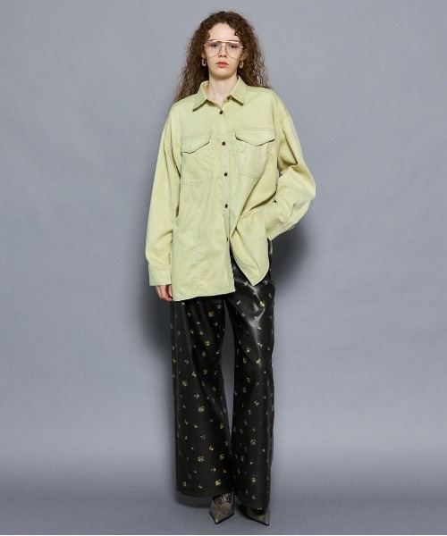 セール】Bicolor Stitched Suede Shirt/バイカラーステッチスウェード