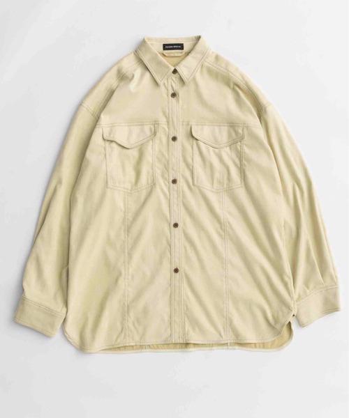 MAISON SPECIAL(メゾンスペシャル)の「Bicolor Stitched Suede Shirt/バイカラーステッチスウェードシャツ(シャツ/ブラウス・レディース・ライム/ボルドー/ブラック・FREE)」の11枚目の写真