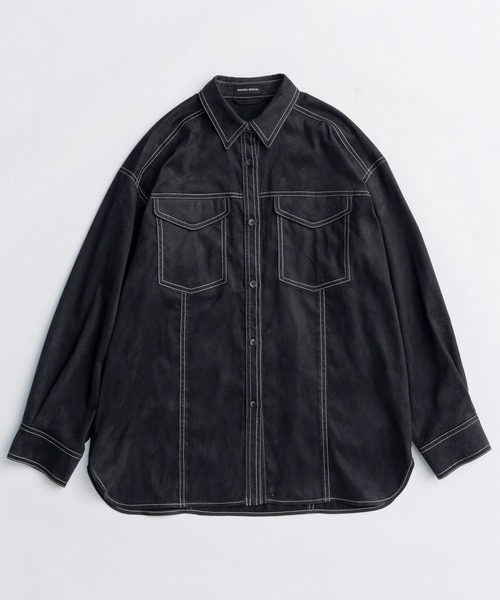 MAISON SPECIAL(メゾンスペシャル)の「Bicolor Stitched Suede Shirt/バイカラーステッチスウェードシャツ(シャツ/ブラウス・レディース・ライム/ボルドー/ブラック・FREE)」の12枚目の写真