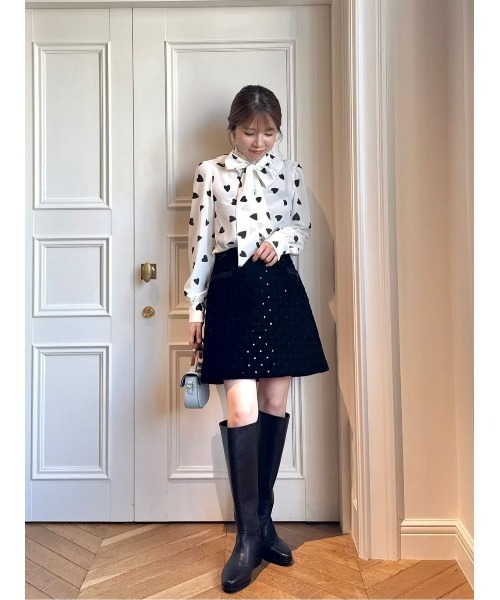 WEB限定【LOULOU WILLOUGHBY】デシンハートプリントボウタイブラウス