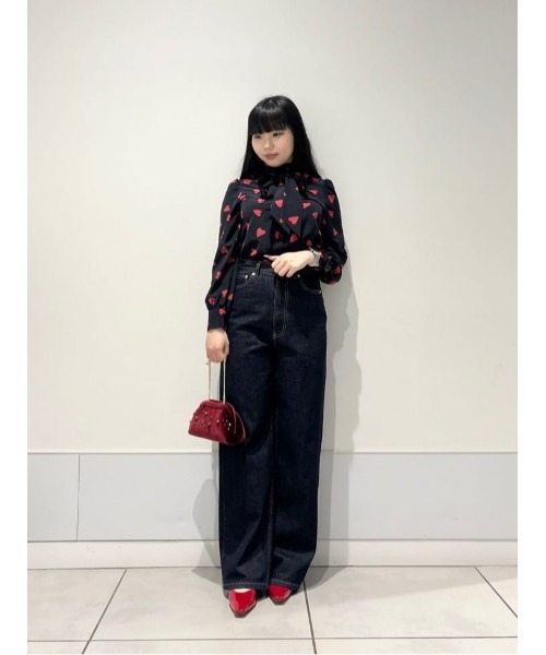 WEB限定【LOULOU WILLOUGHBY】デシンハートプリントボウタイブラウス