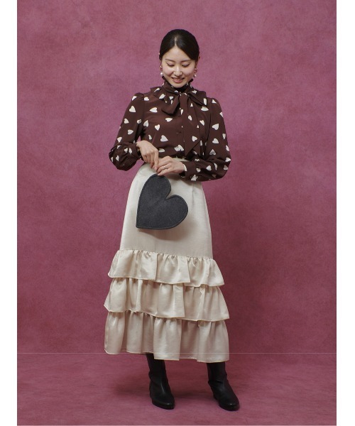 WEB限定【LOULOU WILLOUGHBY】デシンハートプリントボウタイブラウス