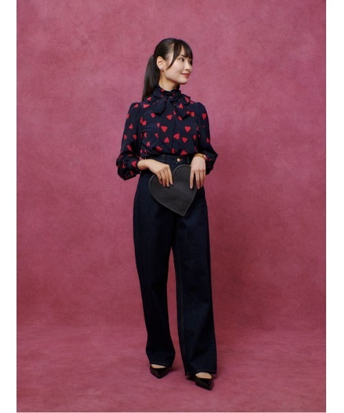 WEB限定【LOULOU WILLOUGHBY】デシンハートプリントボウタイブラウス