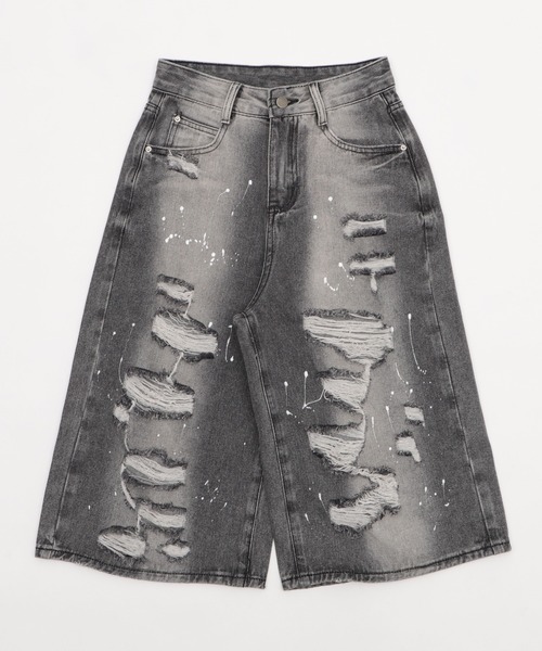 dispark（ディスパーク）の「DISPARK/タイ付きダメージハーフデニムパンツ（デニムパンツ・レディース・ブルー系1/ブラック系2・MEDIUM/SMALL）」の7枚目の写真