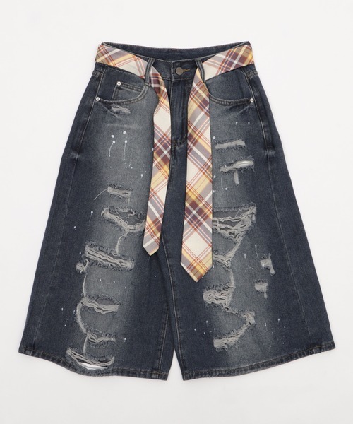 dispark（ディスパーク）の「DISPARK/タイ付きダメージハーフデニムパンツ（デニムパンツ・レディース・ブルー系1/ブラック系2・MEDIUM/SMALL）」の22枚目の写真