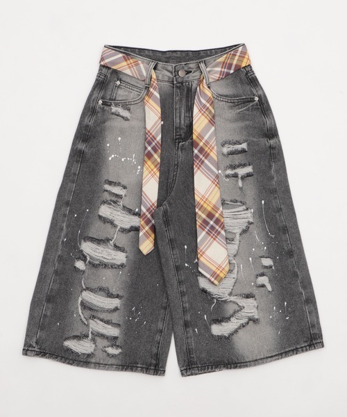 dispark（ディスパーク）の「DISPARK/タイ付きダメージハーフデニムパンツ（デニムパンツ・レディース・ブルー系1/ブラック系2・MEDIUM/SMALL）」の21枚目の写真