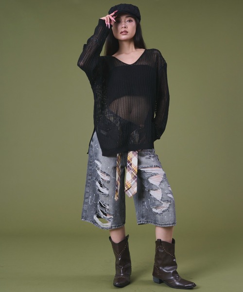 dispark（ディスパーク）の「DISPARK/タイ付きダメージハーフデニムパンツ（デニムパンツ・レディース・ブルー系1/ブラック系2・MEDIUM/SMALL）」の17枚目の写真