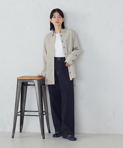 ONIGIRI（オニギリ）の「ストレッチデニム　ベーシックパンツ（デニムパンツ・レディース・ネイビー/チャコール・X-LARGE/X-SMALL/LARGE/MEDIUM/SMALL）」の6枚目の写真