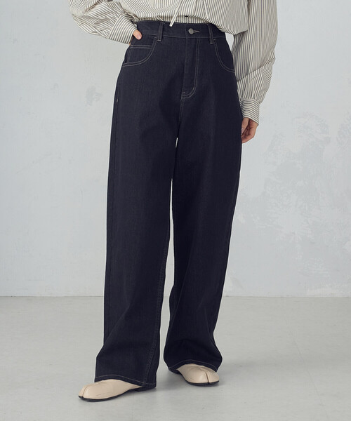 ONIGIRI（オニギリ）の「ストレッチデニム　ベーシックパンツ（デニムパンツ・レディース・ネイビー/チャコール・X-LARGE/X-SMALL/LARGE/MEDIUM/SMALL）」の8枚目の写真