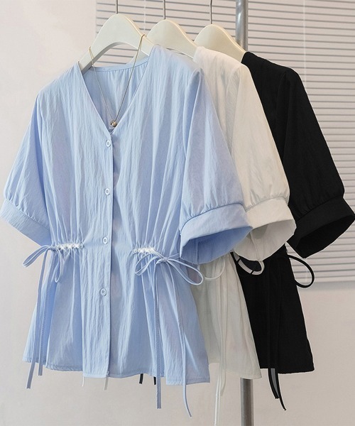 Miniministore(ミニミニストア)の「ドロストシャツブラウス パール付夏服半袖(シャツ/ブラウス・レディース・ホワイト/ブルー/ブラック・L/M)」の20枚目の写真