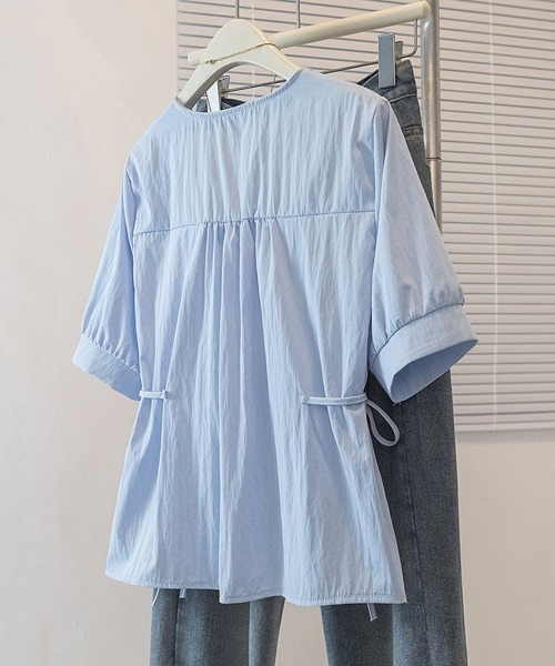 Miniministore(ミニミニストア)の「ドロストシャツブラウス パール付夏服半袖(シャツ/ブラウス・レディース・ホワイト/ブルー/ブラック・L/M)」の13枚目の写真
