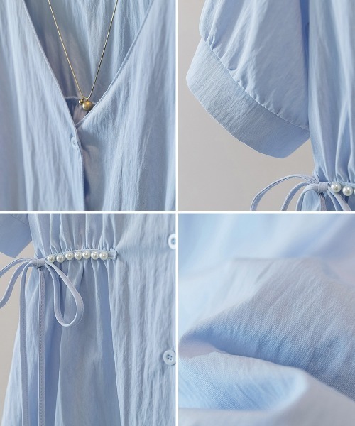 Miniministore(ミニミニストア)の「ドロストシャツブラウス パール付夏服半袖(シャツ/ブラウス・レディース・ホワイト/ブルー/ブラック・L/M)」の15枚目の写真