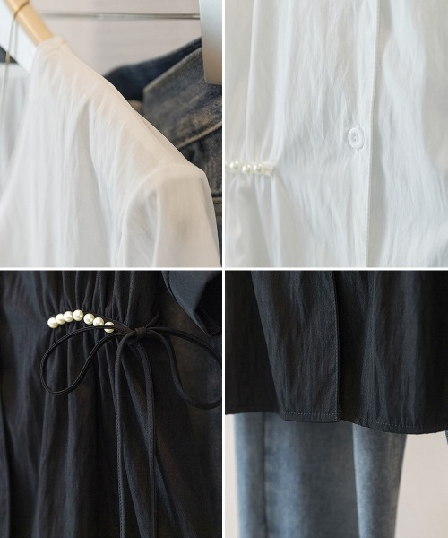 Miniministore(ミニミニストア)の「ドロストシャツブラウス パール付夏服半袖(シャツ/ブラウス・レディース・ホワイト/ブルー/ブラック・L/M)」の16枚目の写真