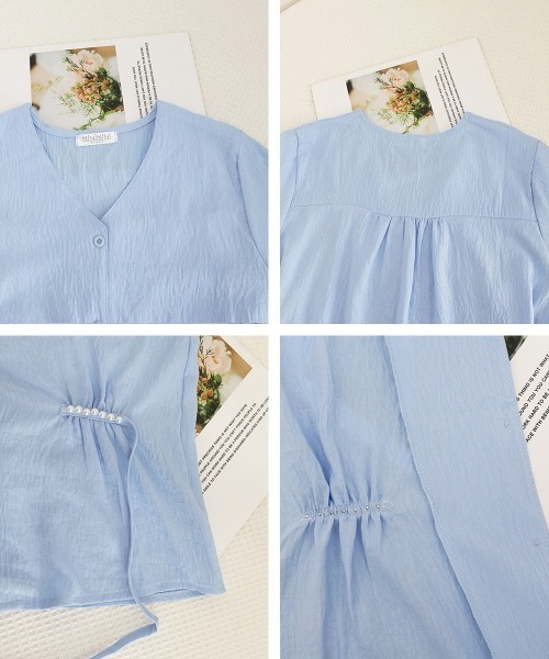 Miniministore(ミニミニストア)の「ドロストシャツブラウス パール付夏服半袖(シャツ/ブラウス・レディース・ホワイト/ブルー/ブラック・L/M)」の10枚目の写真