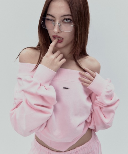 BLONDEY(ブロンディ)の「リブデザインオフショルスウェット(スウェット・レディース・チャコールグレー/グレー/ライトブルー/ピンク・FREE)」の4枚目の写真