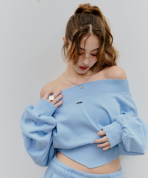 リブデザインオフショルスウェット リブデザインオフショルスウェット（スウェット）｜BLONDEY