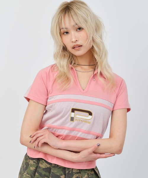 atmos pink(アトモスピンク)の「atmos pink Rugger Polo Shirt / アトモス ピンク ラガー ポロシャツ(ポロシャツ・レディース・ブラック/ピンク・FREE)」の2枚目の写真