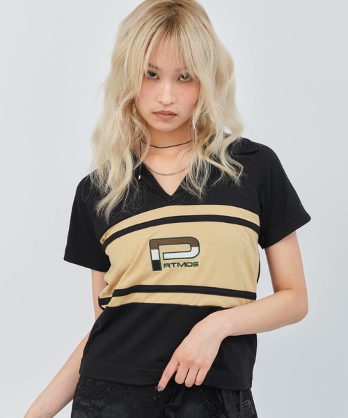 atmos pink(アトモスピンク)の「atmos pink Rugger Polo Shirt / アトモス ピンク ラガー ポロシャツ(ポロシャツ・レディース・ブラック/ピンク・FREE)」の1枚目の写真
