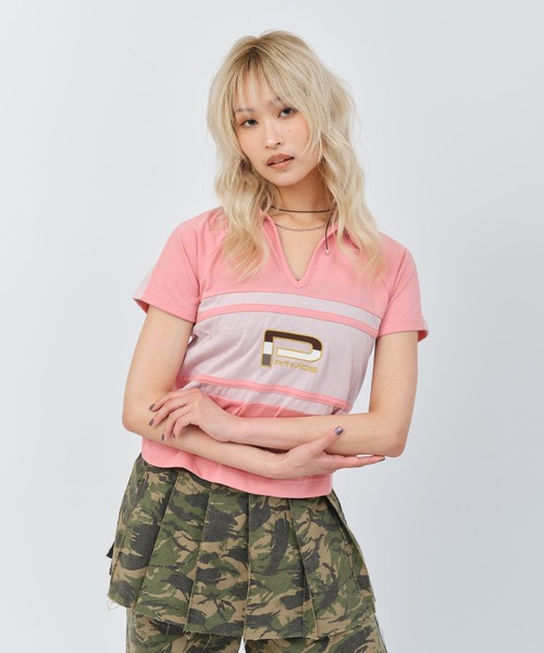 atmos pink(アトモスピンク)の「atmos pink Rugger Polo Shirt / アトモス ピンク ラガー ポロシャツ(ポロシャツ・レディース・ブラック/ピンク・FREE)」の4枚目の写真