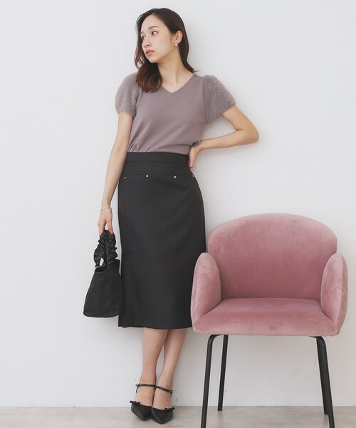 index（インデックス）の「バックフレアマーメイドスカート【洗濯機洗い可/イージーアイロン】（スカート・レディース・ブラック/イエロー系その他/ベージュ・36/38/40/42）」の6枚目の写真