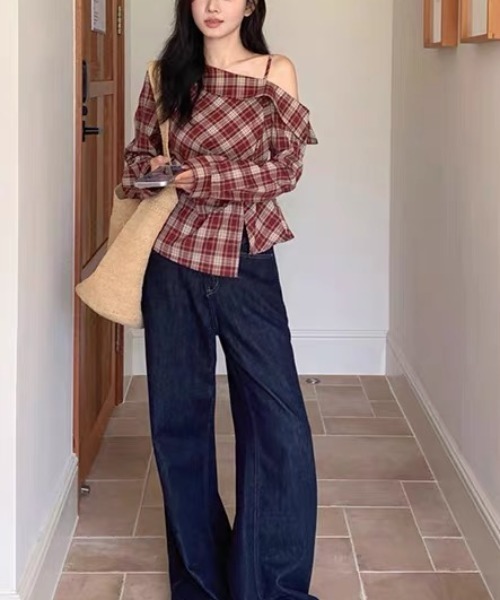 gossip!ロサンゼルス(ゴシップロサンゼルス)の「ハーフショルダー アシンメトリーチェックトップス(シャツ/ブラウス・レディース・レッド/ブラック・L/M)」の14枚目の写真