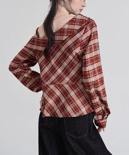 gossip!ロサンゼルス(ゴシップロサンゼルス)の「ハーフショルダー アシンメトリーチェックトップス(シャツ/ブラウス・レディース・レッド/ブラック・L/M)」の18枚目の写真