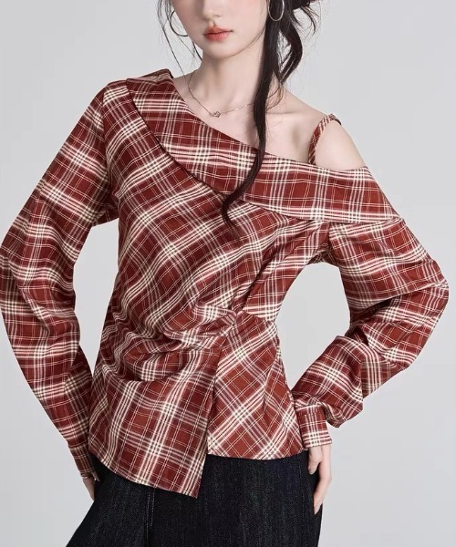 gossip!ロサンゼルス(ゴシップロサンゼルス)の「ハーフショルダー アシンメトリーチェックトップス(シャツ/ブラウス・レディース・レッド/ブラック・L/M)」の20枚目の写真