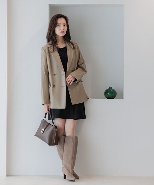 Andemiu（アンデミュウ）の「【撥水＆消臭機能付き】ヒールロングブーツ（ブーツ・レディース・ブラック/グレイッシュベージュ・MEDIUM/LARGE）」の3枚目の写真