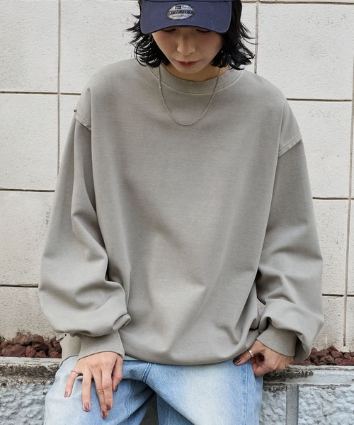 ヴィンテージ加工 ビッグシルエットダンボールクルーネックライト