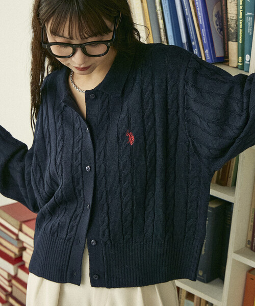 U.S. POLO ASSN. × PUBLUX/ユーエスポロアッスン ケーブルニット ポロ